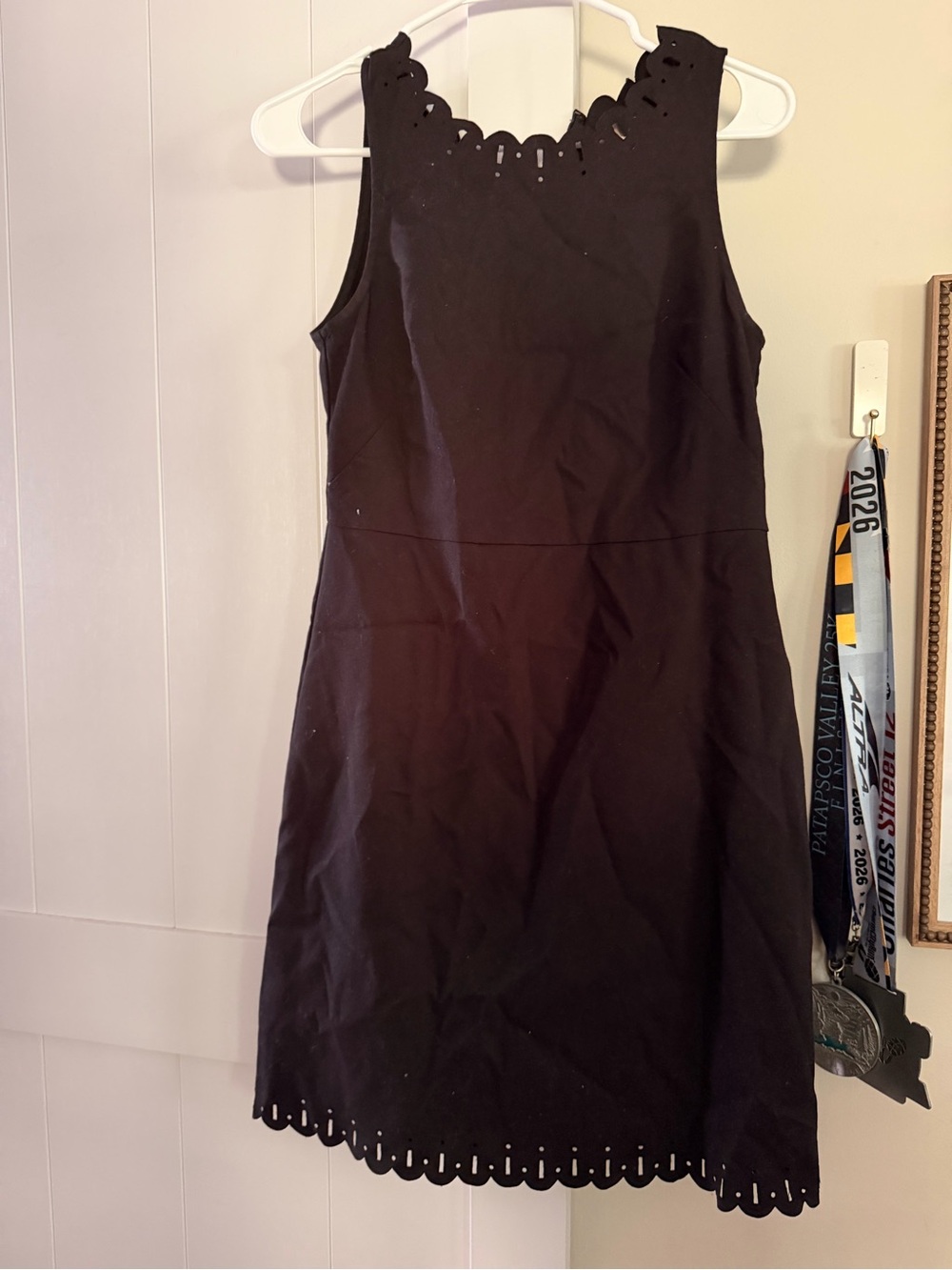 LOFT Black Sleeveless Scalloped Dress